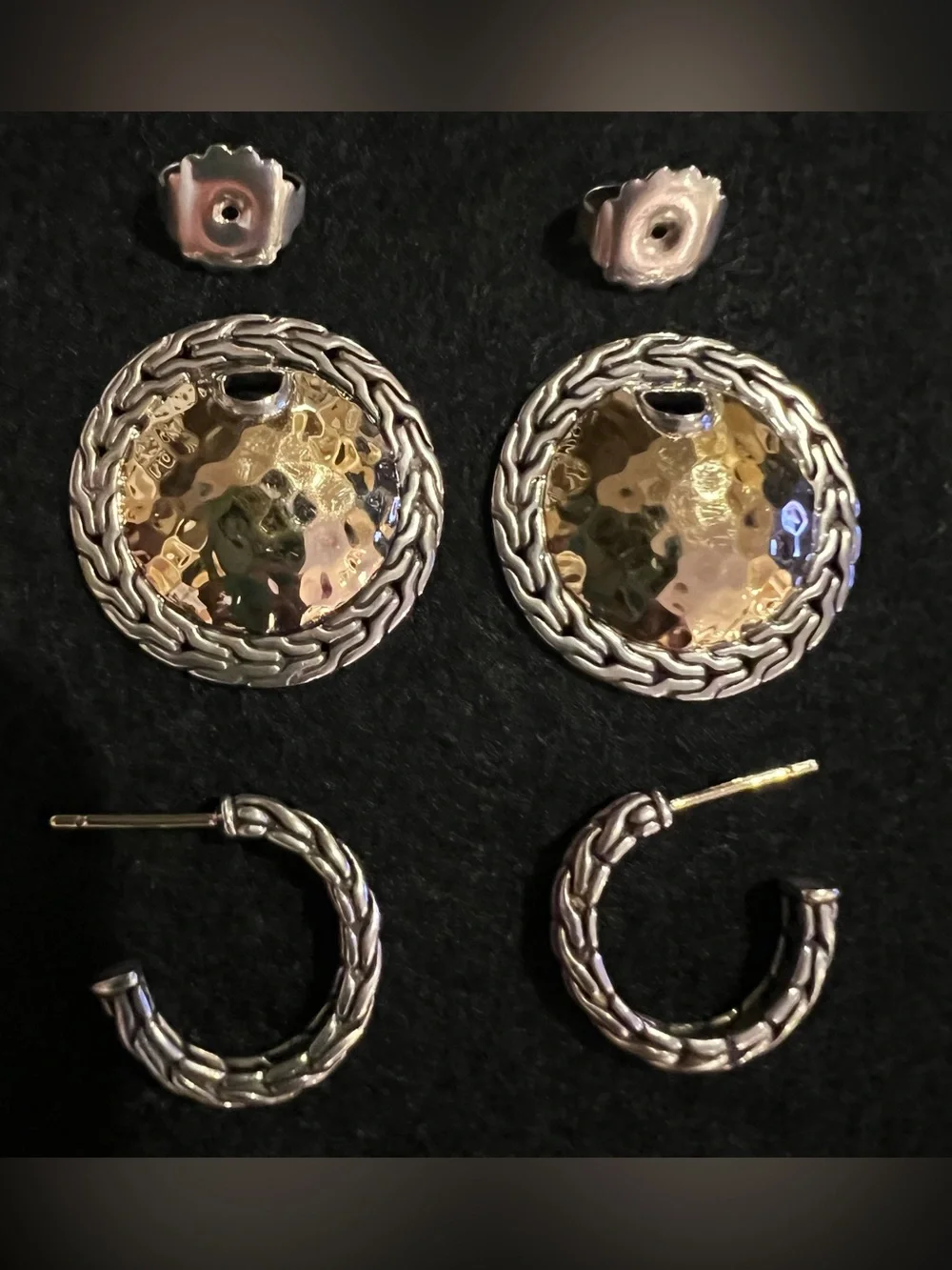John Hardy Palu Disc Hoop Drop Earrings | 925 Sterling Silver & 22K Yellow Gold